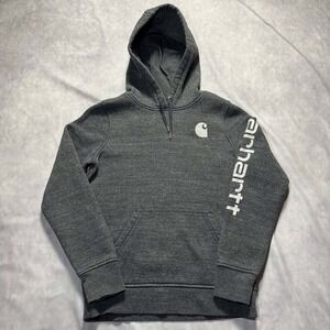 Carhartt Womens Relaxed Fit Logo Graphic Sleeve Hoodie Charcoal Grey XS 0/2